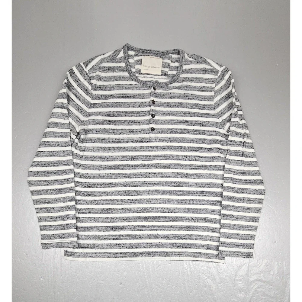 Banana Republic Heritage Collection Sweater Mens‎ Large Gray Striped 4 Button